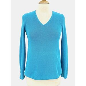 J. McLaughlin Callum Sweater womens XS Blue V-Neck Havana Knit Yarn Coastal Chic